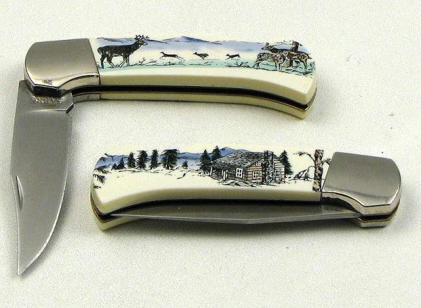 Mule Deer Scrimshawed on DMP Custom Made Knife