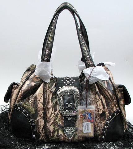 Black -Camo Buckle Handbag Purse