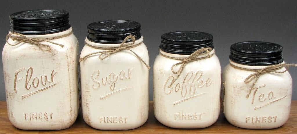 White  Ceramic 4-pc White Canister  Set