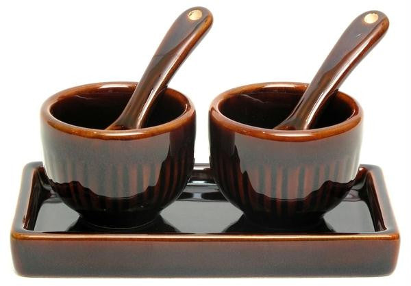 Stoneware SaltPepper Cellar 5pc Set Brown