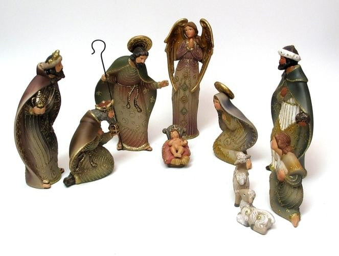 Roman Elegant Hand Painted Clay Nativity 10pc Set