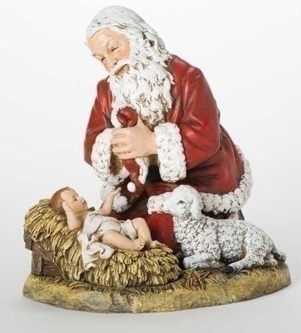 13" Kneeling Santa W-Lamb Fig