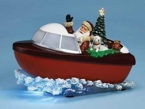 Mus 10"W Santa In Boat Figure