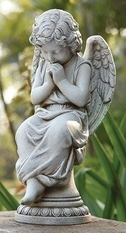 17"H Seated Angel On Pedestal