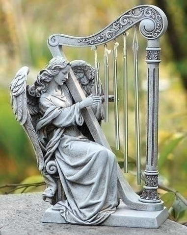 10"H Angel With  Harp Chimes Set of 2