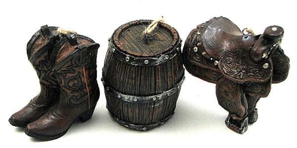 Western Ornament Set of 3, Boots, Saddle, Barrel