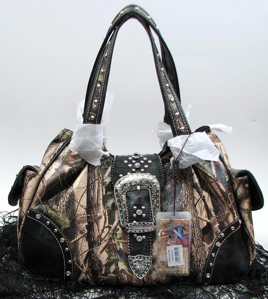 Black -Camo Buckle Handbag Purse