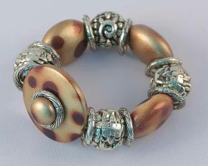 Silver Tone & Brown Beads Stretch Bracelet