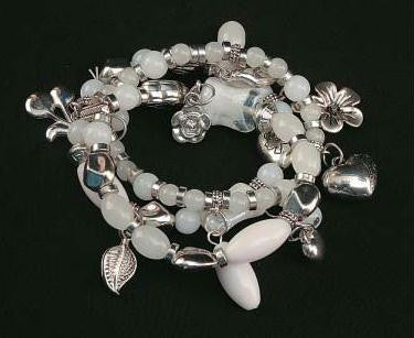 Silver Tone & White Beads Stretch Bracelet