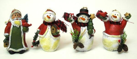Resin Santa-Snowman Ornaments Set of Four